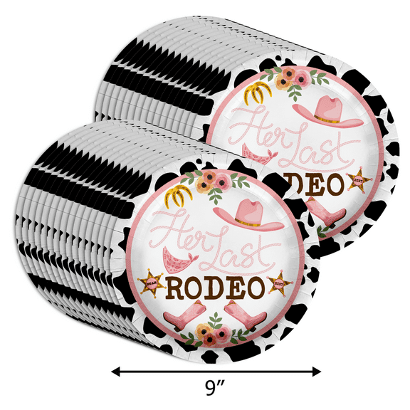 Her Last Rodeo Cowgirl Party Supplies - Bachelorette Party Paper Plates - Cowgirl Bridal Shower Plates - Large 9" Paper Plates for Her Graduation 32 Piece