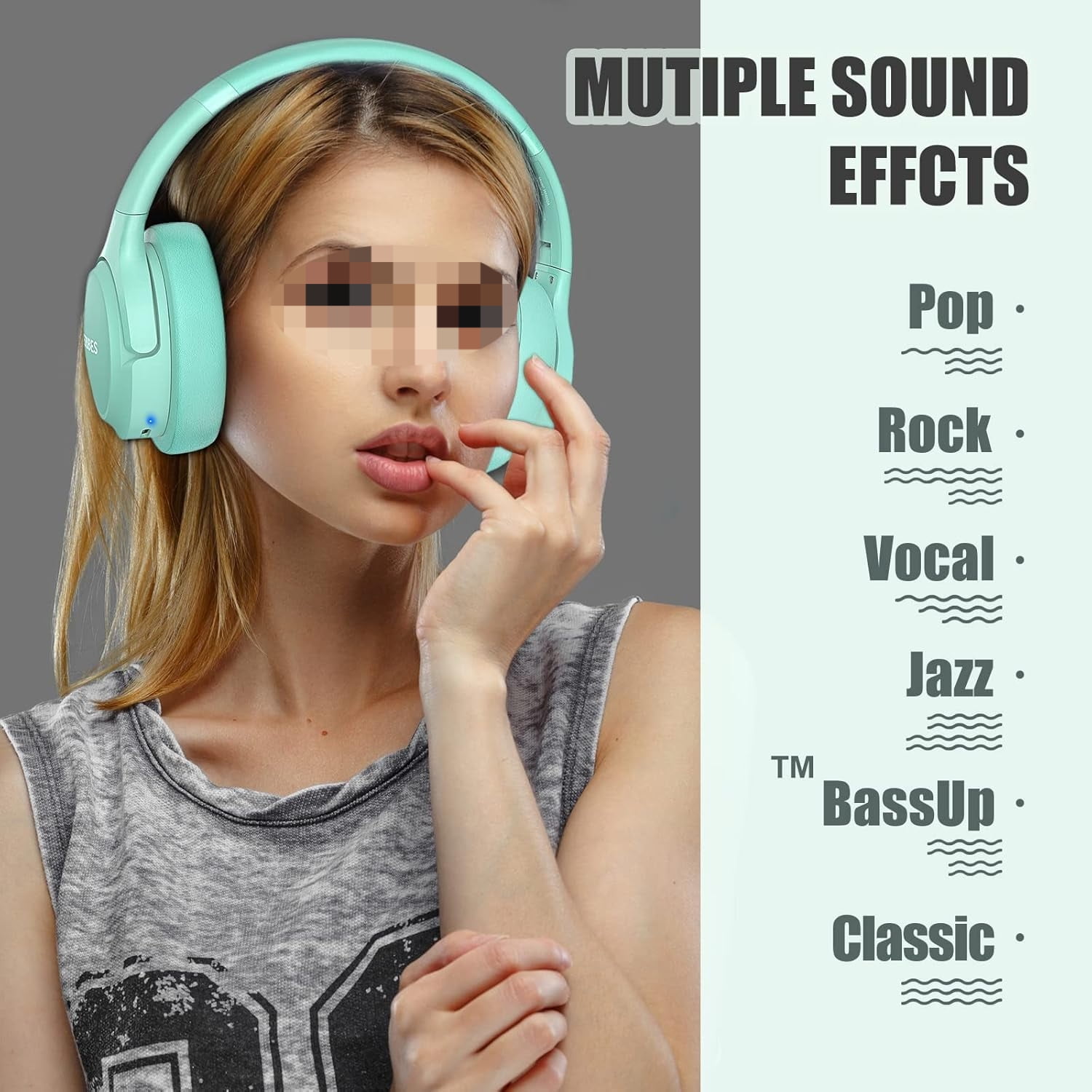 Bluetooth Headphones Over Ear, 65H Playtime and 6 EQ Music Modes Wireless Headphones with Microphone (White)