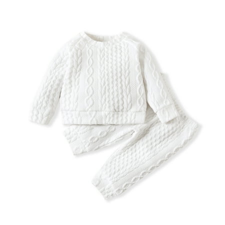 

PatPat 2pcs Unisex Baby Boy Girl Cotton Crewneck Top and Pants Winter Outfit Set Toddler Long Sleeve Imitation Knitting Sweater Blouse Pullover Sweatshirt Elastic Pants Warm Clothes Set 0-3T