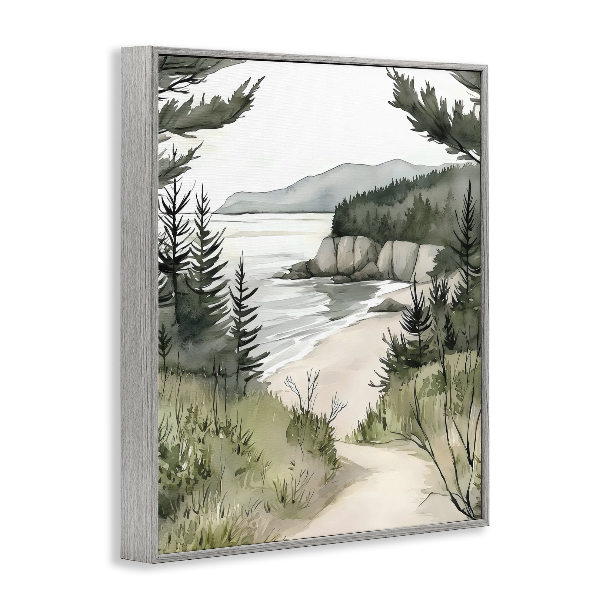 Stupell Industries Coastal Calm Winding Path Gray Framed Giclee Art, design by Riley B