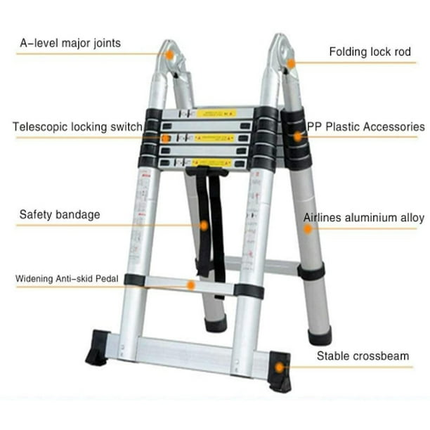 WINGOMART Telescopic Extension Ladder Portable Aluminum A Frame
