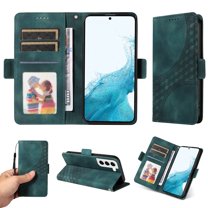 ELEHOLD For Samsung Galaxy S21 Leather Wallet Phone Case, Embossed Diamond Folio Flip Cover, Card Holder Cash Slot, Stand Support, Wrist Strap Lanyard -Green