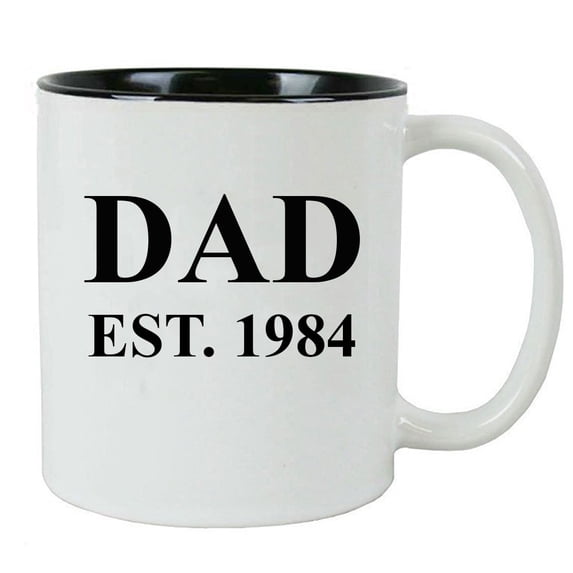 Dad Established Dad EST. 1984 11 Ounce Ceramic Coffee Mug with C-Handle, Black - By CustomGiftsNow