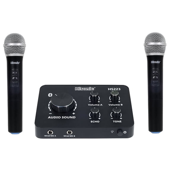 Hisonic HS223 Digital Smart Home Karaoke Sound Mixer Dual UHF Microphone