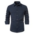 thumbnail image 2 of Camisa de manga larga de color liso para hombre Camisa de solapa con botones de algodón y lino, 2 of 5