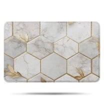 White Marble Gold Leaf Hexagon Pattern Bathroom Rugs Mat,Non Slip Microfiber Bathroom Rug,Rubber Backing,Soft Bathroom Mats for Bathroom Floor,Tub and Shower,17x27in(43x68cm)