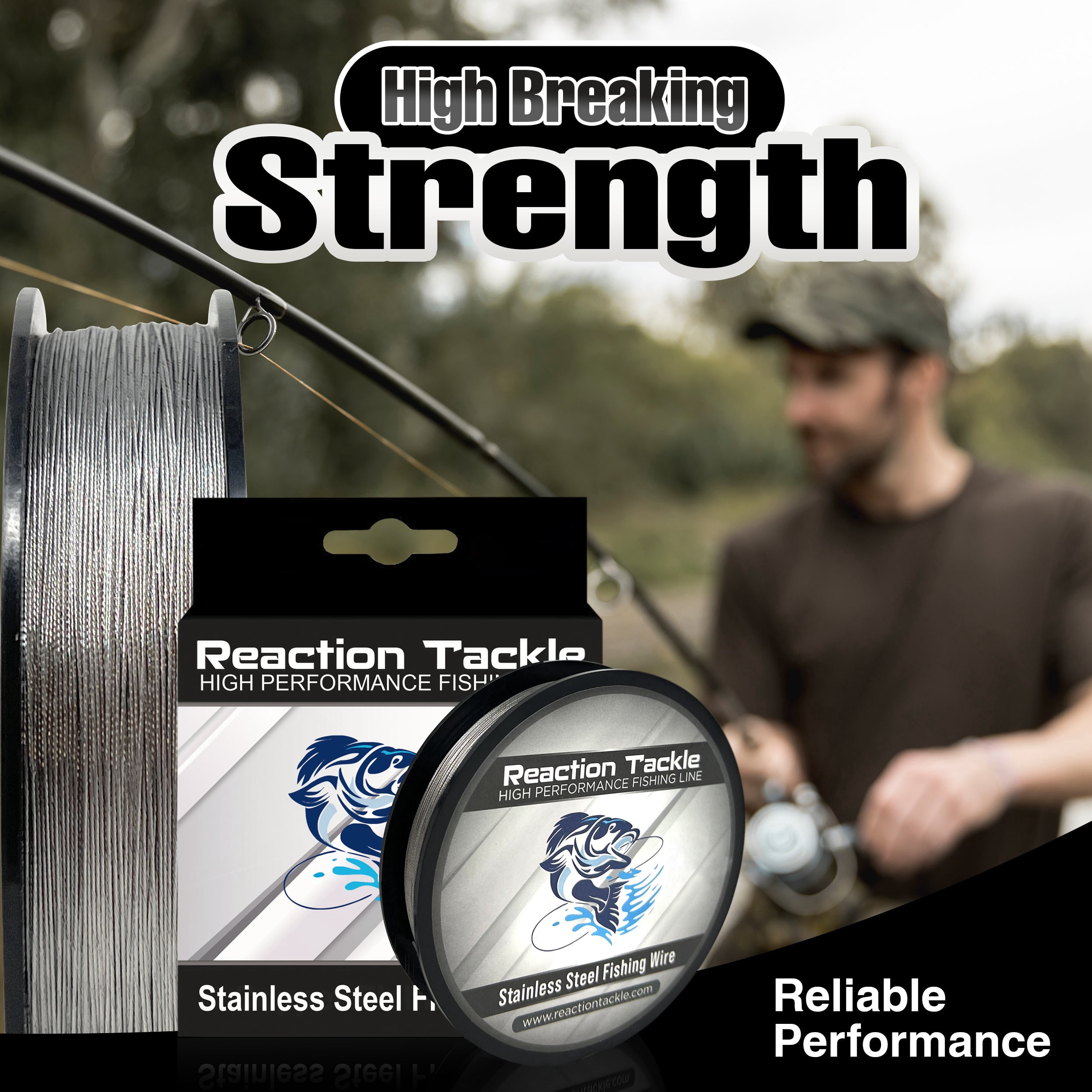 Reaction Tackle Stainless Steel Trolling Line 30LB - Premium Fishing Wire with 40LB+ Breaking Strength 30LB / 1000 foot