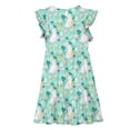 thumbnail image 5 of Momihoom Girls' Easter Bunny and Egg Print Ruffled Sleeve Tiered Dress - Festive A-Line Dress for Spring Celebrations, 5 of 7
