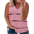 thumbnail image 2 of lcziwo Débardeurs Colorblock pour Femmes, Grande Taille Débardeur d'Été Col Rond Rayures Color Block Décontracté Sans Manches Chemises, Rose, XXXXXL, 2 of 7