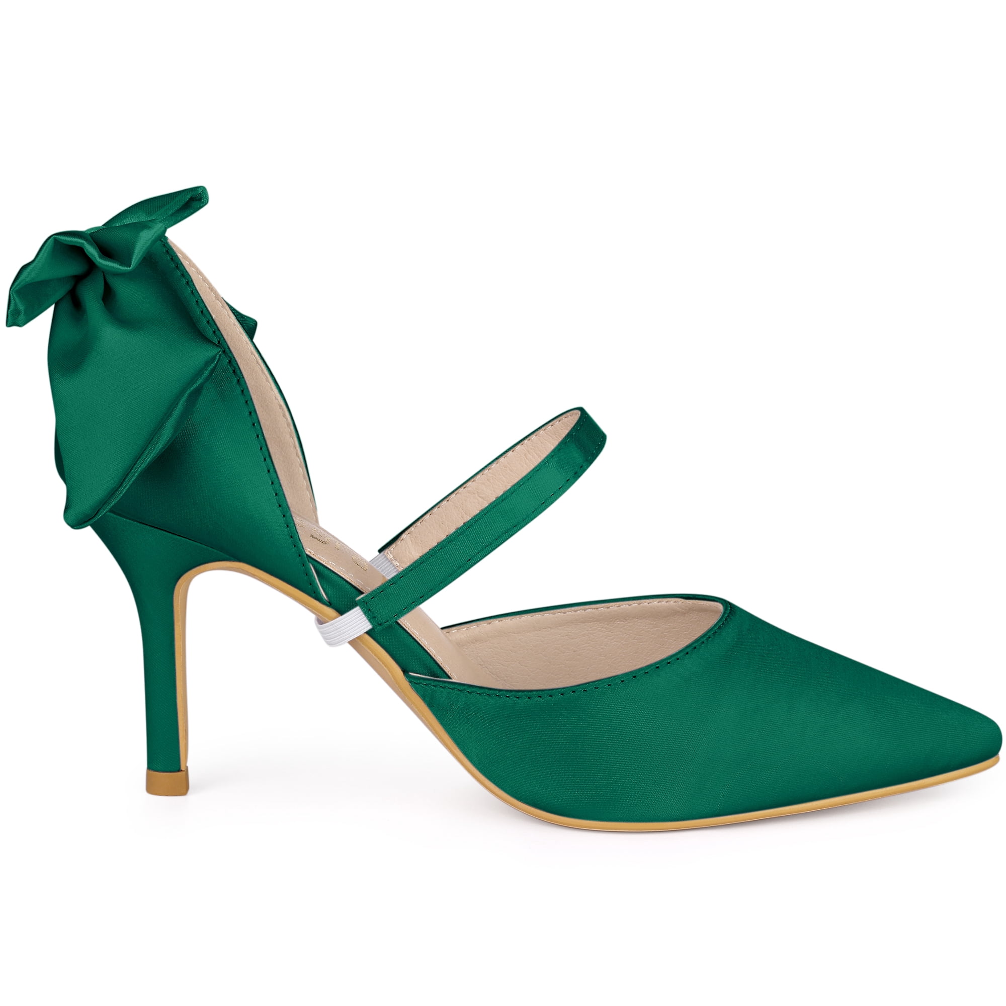 DARING DIVA Women's Pointed Toe Bow Satin Stiletto Heels Pumps Dark Green 8