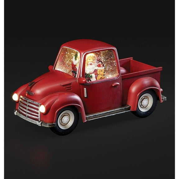 Roman 6-Inch Santa in Swirl Red Truck, Warm White Light