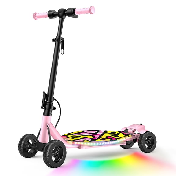 TOYBSNR 4 Wheel 24V Electric Scooter for Age 8-12 Kids, Foldable E-Scooter with Rainbow Lights, Rear Brake, Max 10 MPH & 8.5 Miles, 5 Speeds & Adjustable Balance, Gift for Boys Girls,,