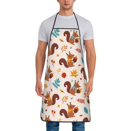 

Lukts Forest Squirrel Nuts Print Unisex Tie-Up Aprons Bibs for Chef Kitchen Grill Beverage Shop
