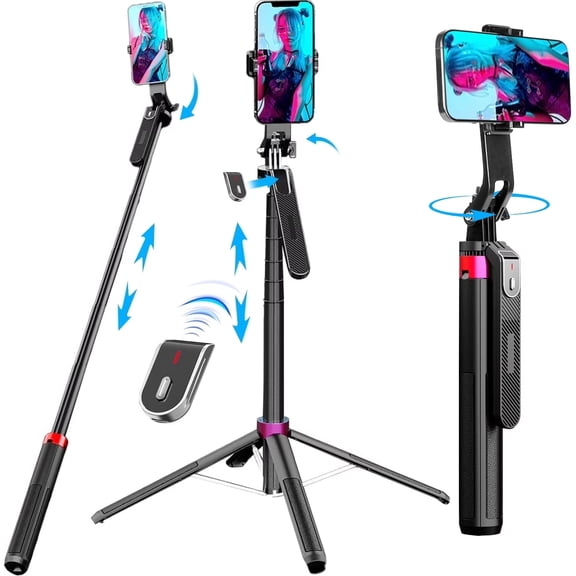 KING BOWOLF Selfie Stick Tripod 71 Inch, Extendable Phone Tripod with Bluetooth Remote and 360° Rotation, Aluminum Phone Stand for iPhone and Android