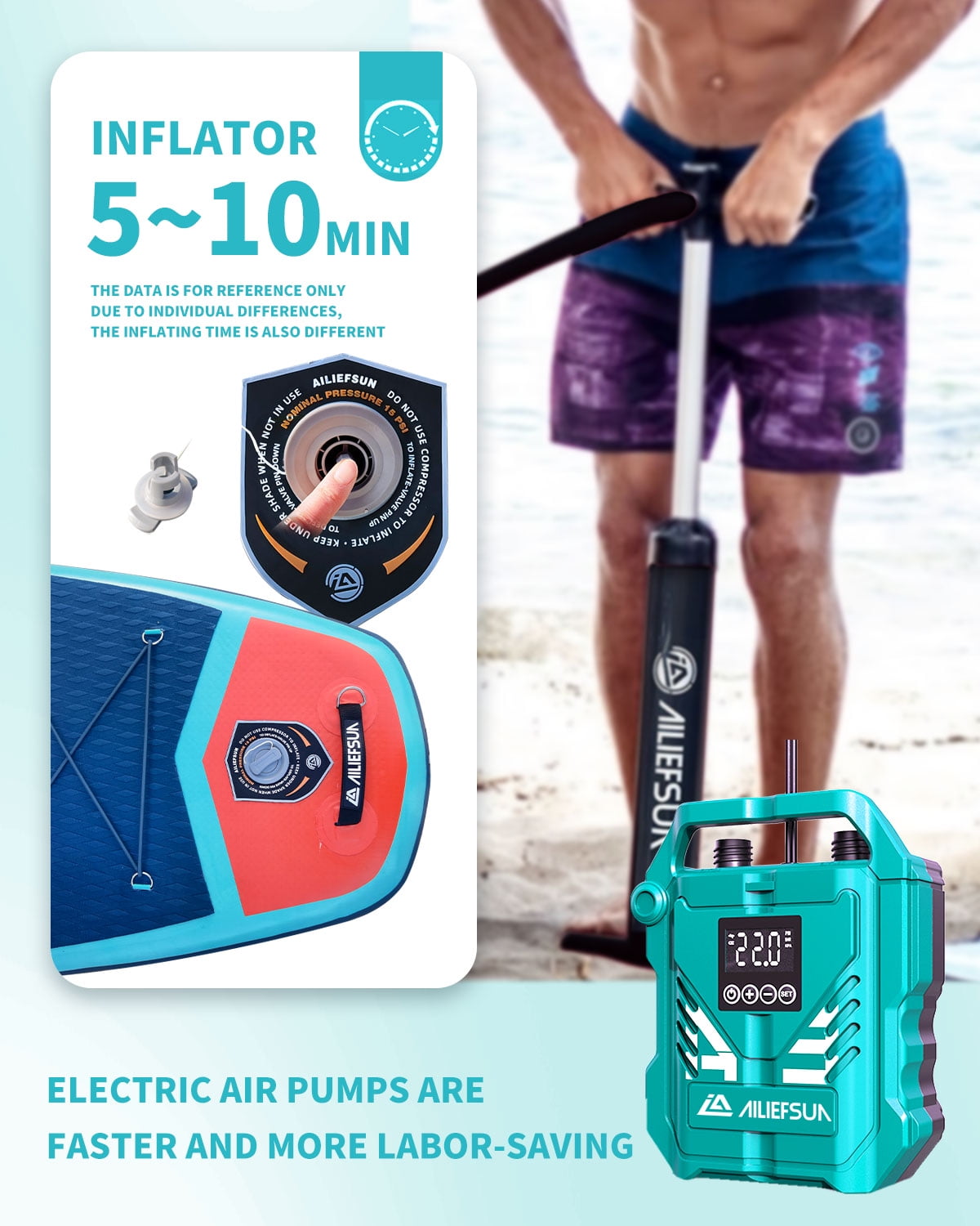 Electric Pump Azure Mist  11'6"*35"*6" Ailiefsun Stand Up Paddle Board Inflatable Stable Sup Board with Fishing Paddleboards Accessories for Adults Youth Wide Non-Slip Deck Surfboard