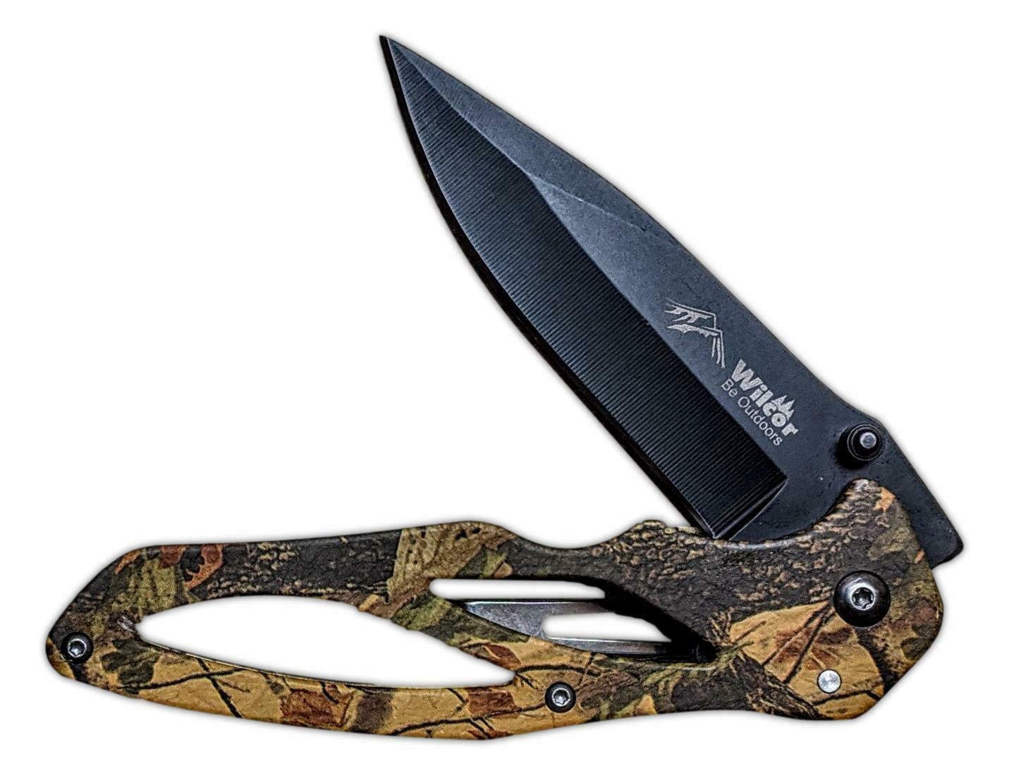 CAMO Print Folding Black Oxide POCKET KNIFE, Locking Blade, by Wilcor