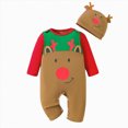 thumbnail image 3 of NOLDARES Newborn Infant Girl Romper Christmas Long Sleeve Baby Jumpsuit Onesie Clothes Hat Fall Winter Outfits,A1133-Brown, 3 of 7
