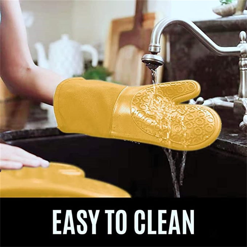 Kepooman 14.7" 1 Pair Extra Long Oven Mitts Water Repellent Heat Resistant with Quilted Liner for Oven Cooking, Grill & BBQ Non Slip Gloves, Yellow