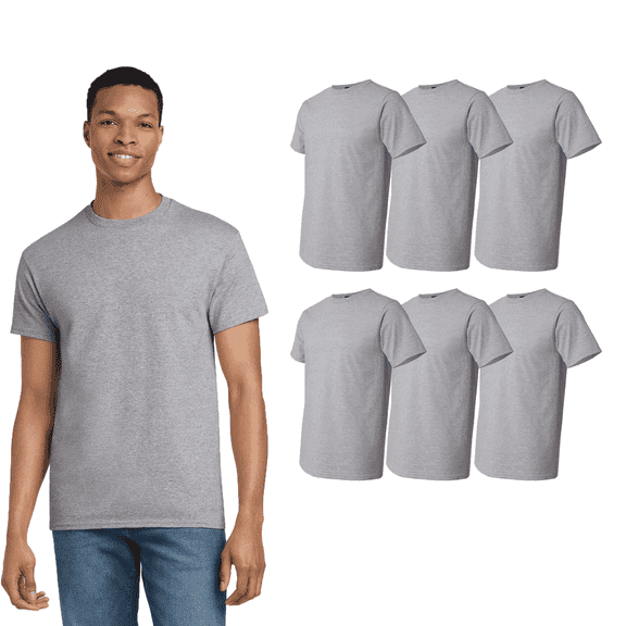 Gildan Men's Short Sleeve T-Shirt, Heavy Cotton Classic Fit, Crewneck Graphite Heather Color Tee, 6 Pack, Size S