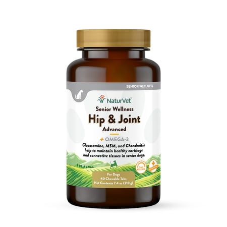 NaturVet Senior Wellness Hip and Joint Plus Omegas Advanced Supplement for Dogs, Chewable Tablets Time Release, , 40 Count 40 Soft Chews.