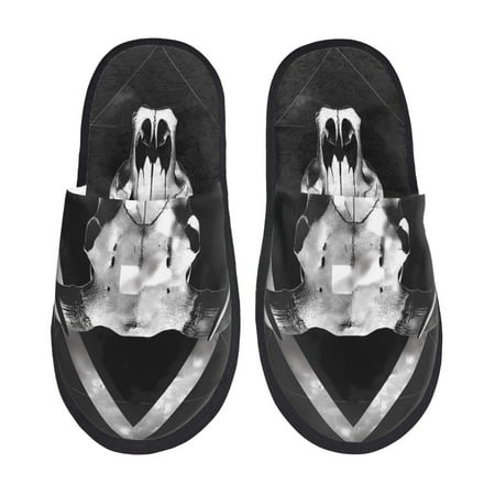 Balery White Black Sheep skull Slient Indoor Furry Fleece Comfort House Shoes Soft Non-Slip Home Shoes Cotton slippers House Slippers-- Medium