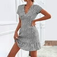 thumbnail image 2 of B91xZ Femmes Plus Size Robe Plissée Manches Courtes Robe Robe Bouton vers le Bas Wrap V Cou Casual Travail Robes Fluides, Blanc L, 2 of 5