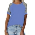thumbnail image 1 of Plebaso T-Shirts Femmes Manches Courtes Bloc de Couleur Col Rond Tee-Shirts Amples Blouses d'Été Tops, 1 of 7