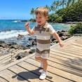thumbnail image 4 of Rhuody 12-18 Months Toddler Boy Outfits Short Sleeve Summer Striped Knit Short For Kids Beachwear Tee & Shorts Ensemble Durable Wear Khaki, 4 of 8
