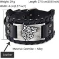 thumbnail image 2 of Pulsera de cuero KAIYANG metal ancho retro hombre cabeza de lobo plata talla 1, 2 of 5