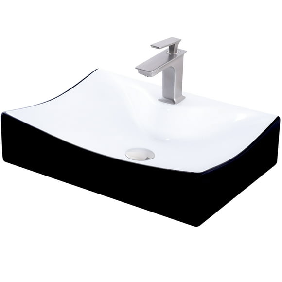 Novatto NSFC-01134BW368SBN Combo Évier en Porcelaine Blanche avec Robinet en Nickel Brossé, Égouttoir