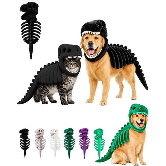 Dog Cat Pet Dinosaur Skeleton Costume, Soft Plush T Rex Halloween Outfit | 3D Dinosaur Bone Hood Outfits Clothes for Medium Large Pet Cosplay Party Family