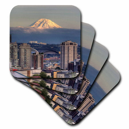 3dRose WA, Seattle, Mount Rainier from Kerry Park - US48 JWI3558 - Jamie and Judy Wild, Soft Coasters, set of