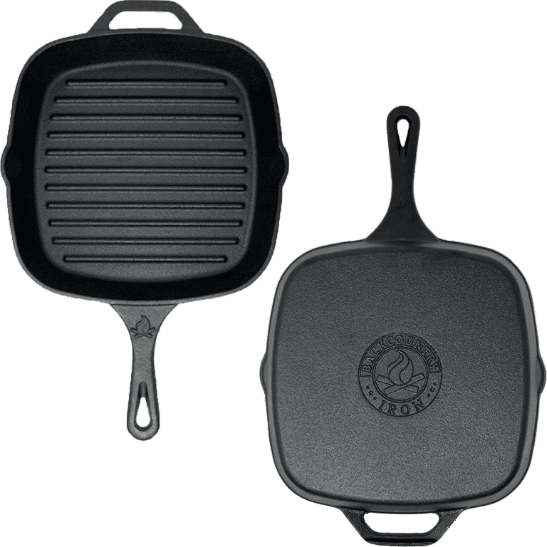 Backcountry Cast Iron Square Grill (Pre-Seasoned for Non-Stick Like Surface, Cookware Oven/Range/Broiler/Grill Safe, Kitchen Deep Fryer)