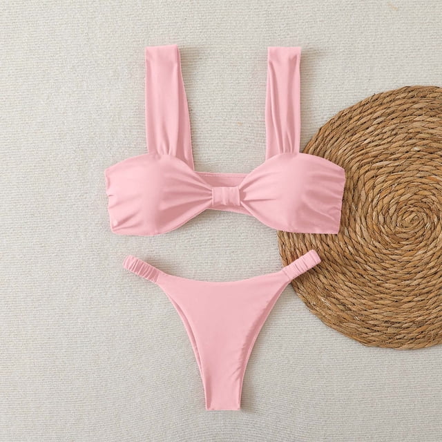 Traje de baño de 2 piezas para mujer, trajes de baño para mujer, bikini de cintura alta con cordón ajustable, traje de baño dividido para mujer