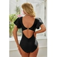 thumbnail image 4 of Alove One Piece Swimsuits for Women Trumpet Sleeve V Neck Ruched Monokini Bathing Suits, 4 of 7