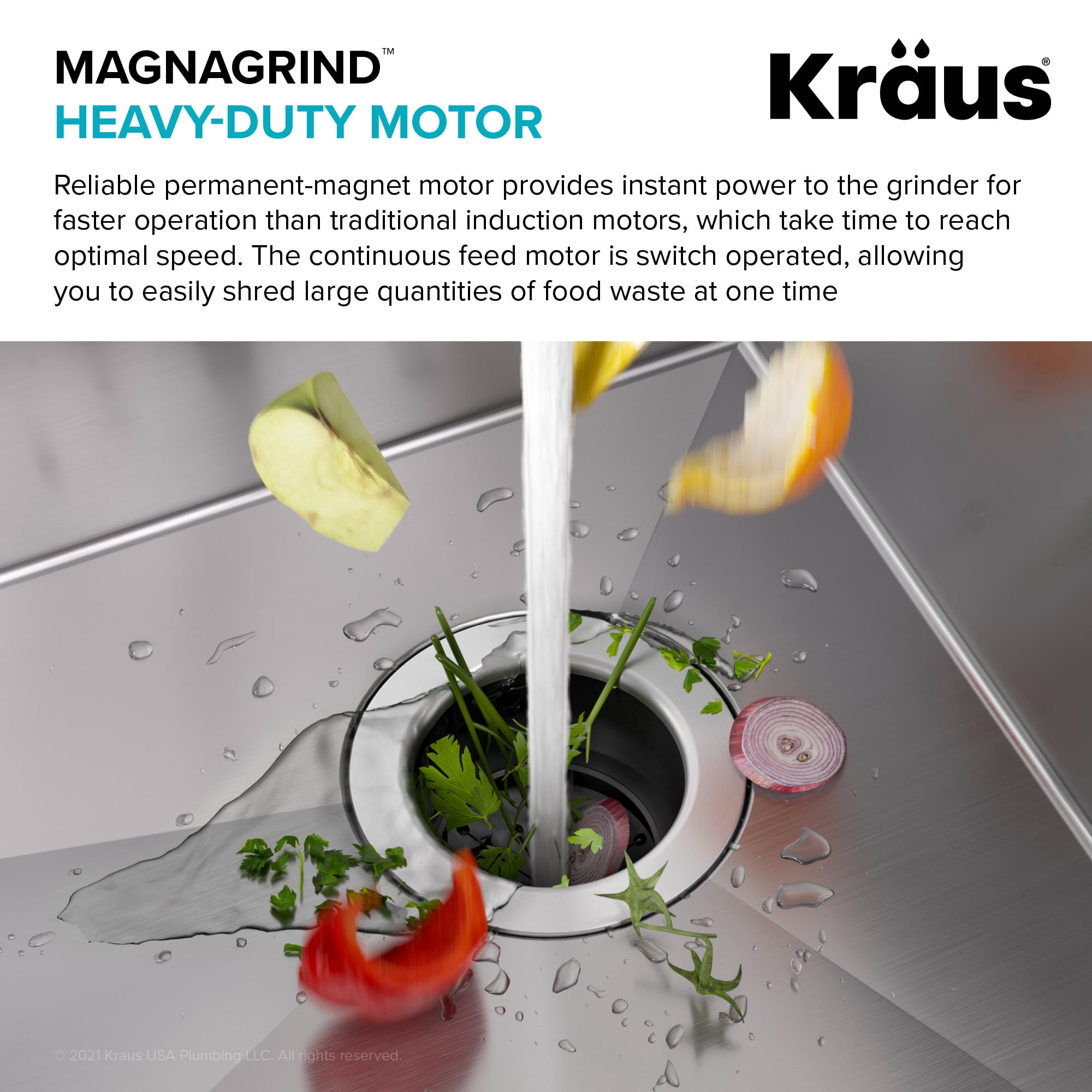 KRAUS WasteGuard Continuous Feed Garbage Disposal with 3/4 HP Ultra-Quiet Motor for Kitchen Sinks with Power Cord and Flange Included