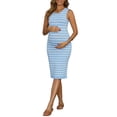 thumbnail image 2 of INSPIRE CHIC Women's Striped Maternity Dress Summer Bodycon Ribbed Knit Sleeveless Pregnancy Tank Dresses M Blue, 2 of 6