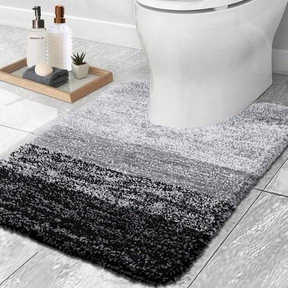 Buganda Luxury U-Shaped Bathroom Rugs, Super Soft and Absorbent Microfiber Toilet Bath Mats, Non-Slip Contour Bathroom Carpets with Rubber Backing, 20X24, Black
