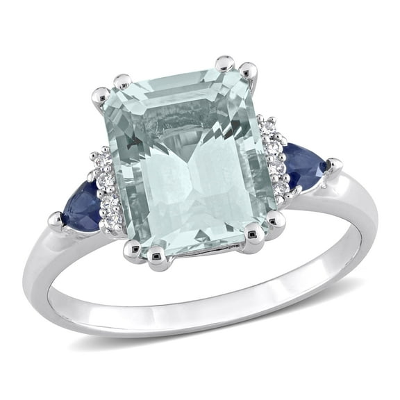 Everly Women's Aquamarine and Sapphire 14k White Gold Ring
