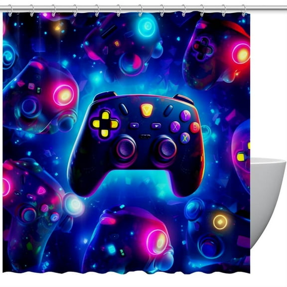 Game Controller Waterproof Shower Curtain Set with Hook, Printed Bathroom Decoration - 3 Piece Curtain Set