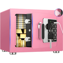 BESAFETY 0.25 Feet Cubic Safe Box, Money Lock Safes with Digital Keypad, USB Cable and Sensor Light, Security Safe for Home Office Hotel (Pink)