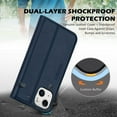 thumbnail image 4 of Case for iPhone 13 5G, Genuine Leather iPhone 13 Wallet Folio Case with Kickstand RFID Blocking Card Holder Magnetic Full Protection Case Compatible with iPhone 13 5G 6.1" - Navy Blue, 4 of 8