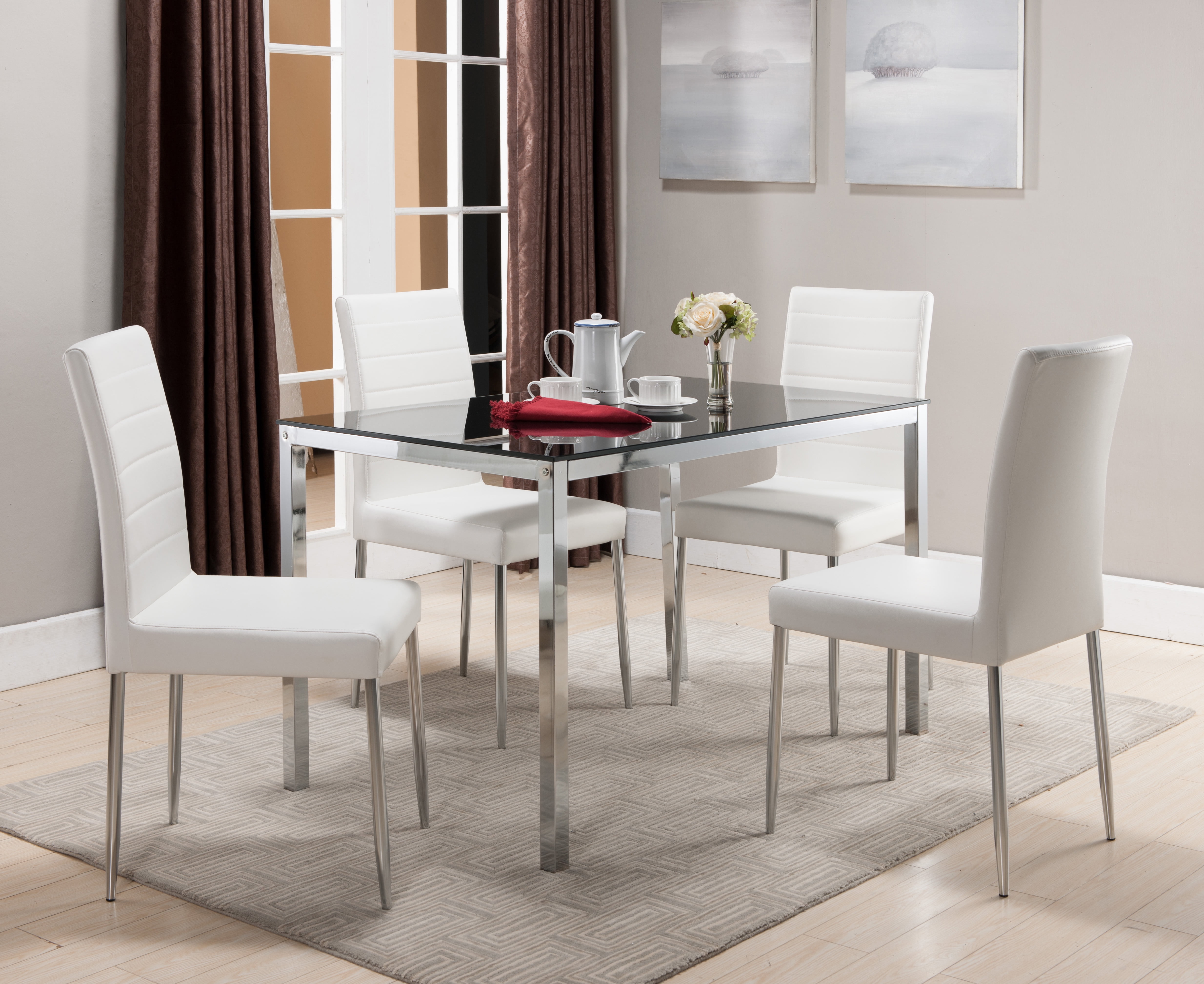 Leina 5 Piece 48 Rectangular Modern Dining Set Table And 4 White Parsons Chairs