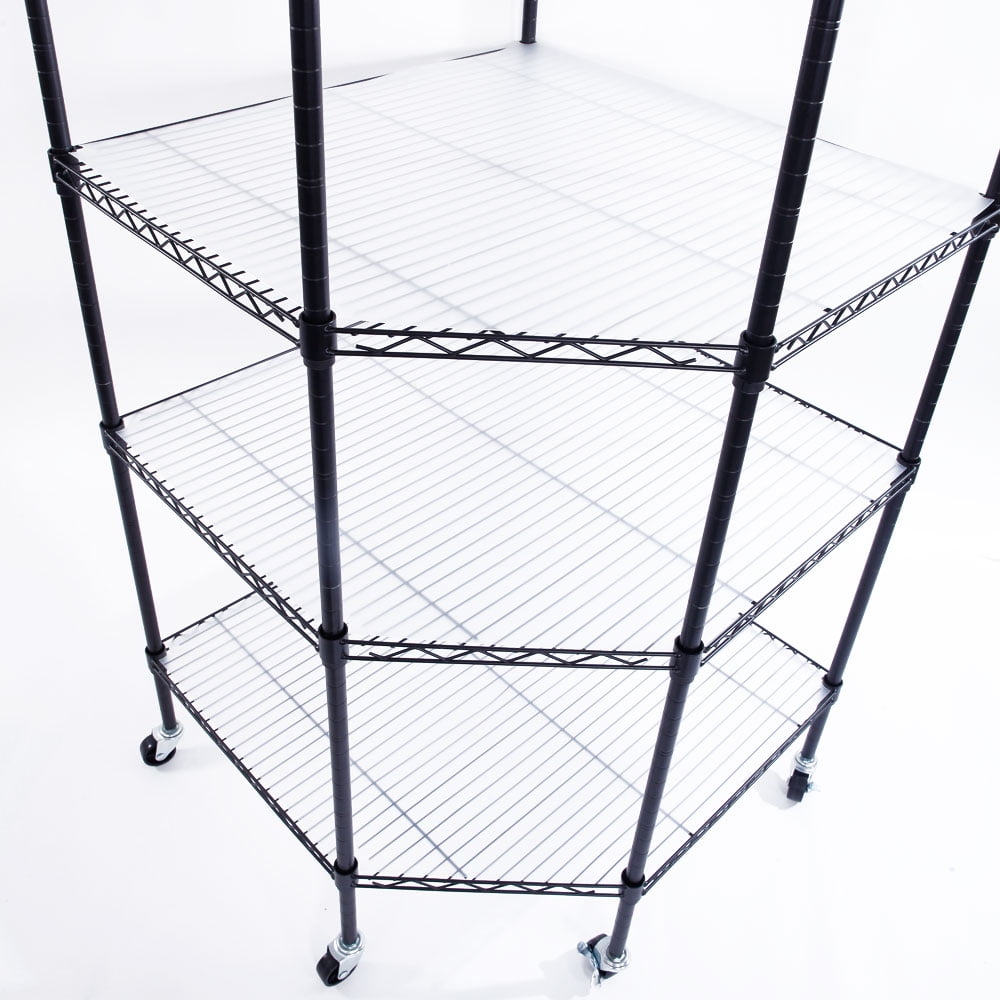 Kepooman 6 Tiers Plastic Coated Polygonal Corner Shelving with Wheels, Black Kepooman 6 Tiers Plastic Coated Polygonal Corner Shelving with Wheels, Black
