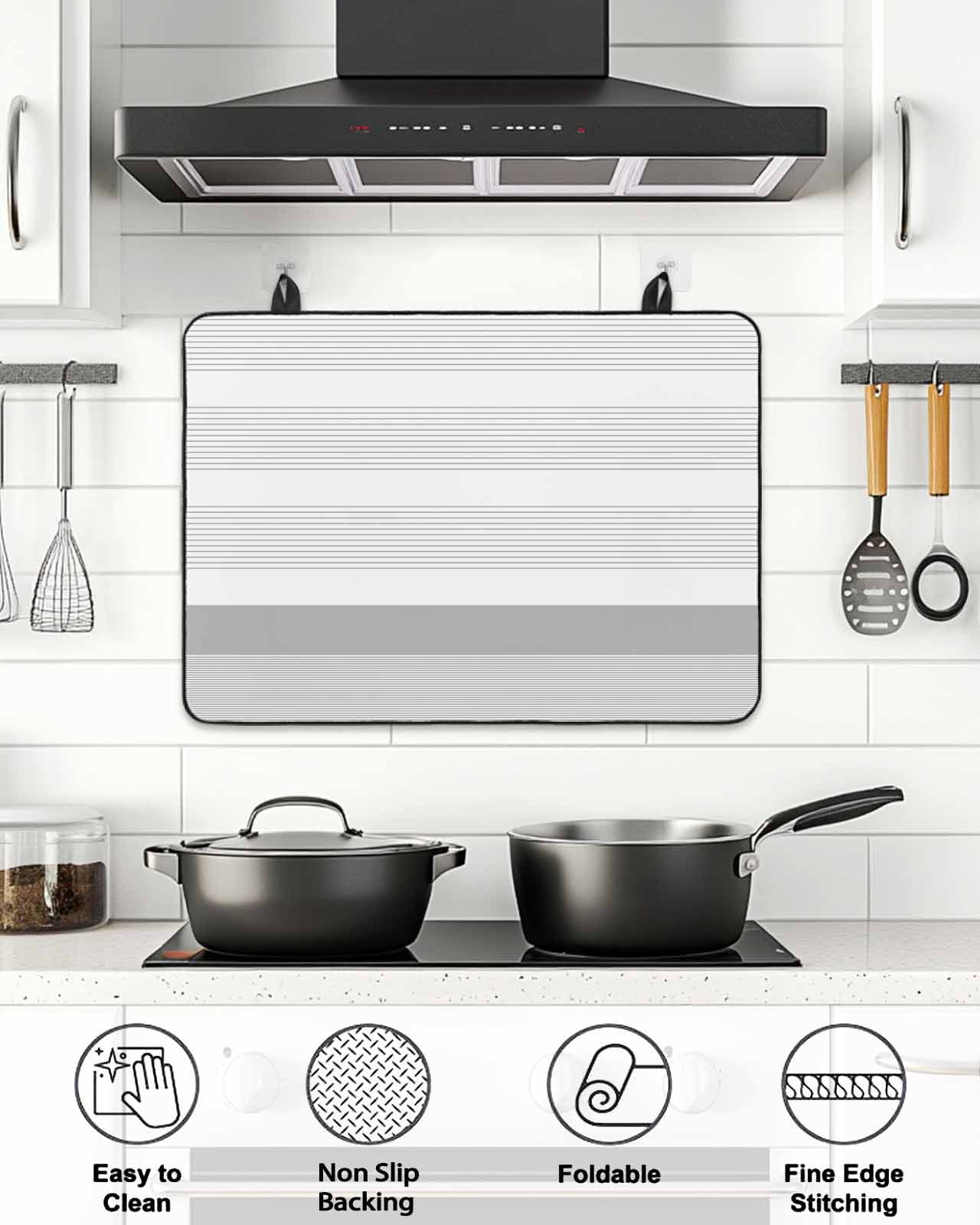Stove Top Covers for Electric Stove, Grey Stripe Glass Stovetop Cover Protector, Modern Abstract Monochrome Geometric Induction Cooktop Protector Oven Mat for Kitchen Countertop 24"x21"