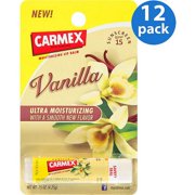 Carmex Vanilla Flavor SPF 15 Moisturizing Lip Balm Stick, 0.15 Oz (12 Pack)