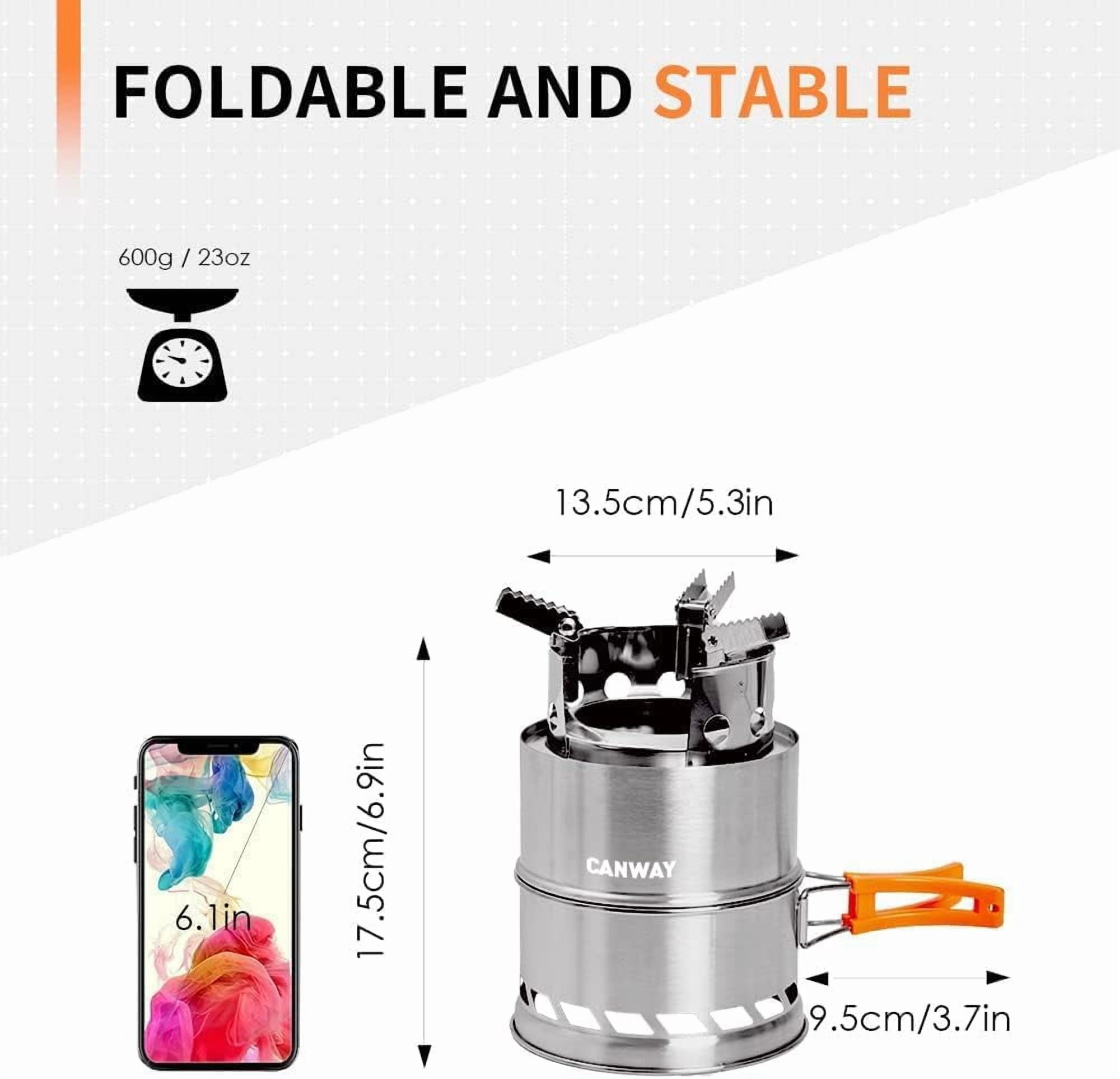 Portable Camping Stove Mini Wood Burning Camp Stove for Backpacking Hiking Traveling Survival Cooking Stove Stainless Steel Emergency Folding Camping Stove with Carry Bag