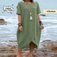 thumbnail image 3 of JUNWELL 2024 Été Mode Nouveau Coton et Chanvre Robe Longue Femmes Vintage Col Rond Irrégulière Demi-Manches Casual Uni Robe de Couleur, 3 of 6