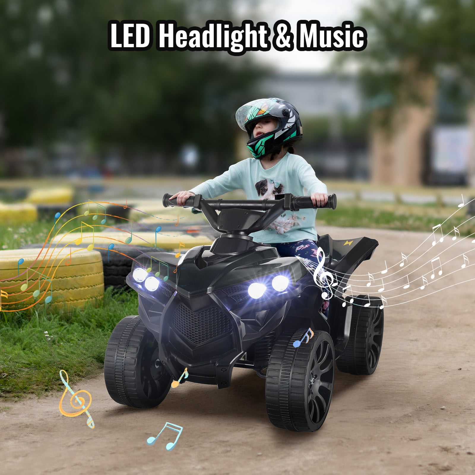 Pirecart Ride on ATV for kids, Kids 6V ATV 4-Wheeler Ride on Toy, Battery Powered Electric Car with Music, LED Headlights, Pedal Accelerator for Boys Girls
