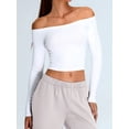 thumbnail image 6 of Women'S Long Sleeve Off the Shoulder Tops Going Out Cute Basic Y2K Fall Fashion 2026 Outfits Clothes White S, 6 of 9